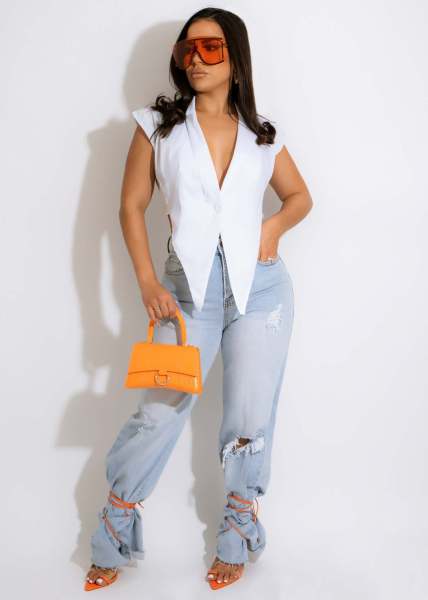 Solid color V-neck triangle vest temperament sleeveless top