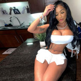 Fashion Contrast Color Faux Leather Lace High Waist Bag Hip Tight Casual Shorts Women