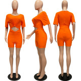 Fashion women's summer sexy hollow solid color pit slanted shoulder jumpsuit