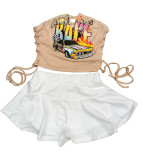 Offset Lace-Up Wrap Top Culottes Two-Piece Set