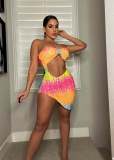 Sexy Nightclub Skinny Cutout Irregular Tube Top Colorful Sequin Dress