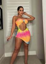 Sexy Nightclub Skinny Cutout Irregular Tube Top Colorful Sequin Dress
