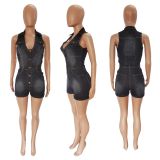 Sexy slim fit slim jumpsuit spray white sleeveless denim jumpsuit