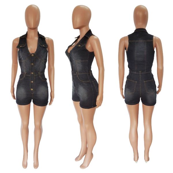 Sexy slim fit slim jumpsuit spray white sleeveless denim jumpsuit