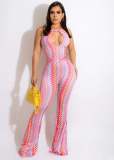 Cutout Halter Sexy Skinny Wavy Flared Pants Print Jumpsuit