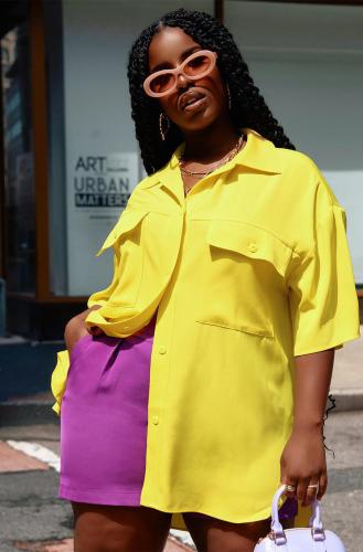 Fashion Pocket Candy Color Short Sleeve Breasted Cardigan Casual Shirt