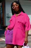 Fashion Pocket Candy Color Short Sleeve Breasted Cardigan Casual Shirt