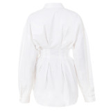 Shirt skirt solid color lapel cardigan dress