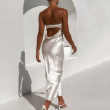 Banquet evening dress drape hot girl dress solid color backless waist long skirt