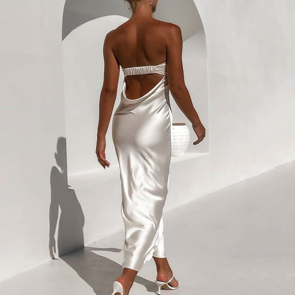 Banquet evening dress drape hot girl dress solid color backless waist long skirt