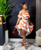 Plus Size Sleeve Print Ruffle Sexy Dress