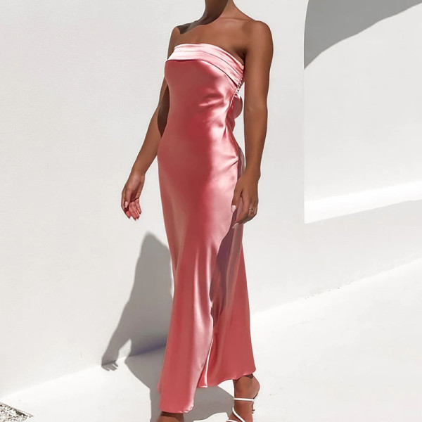 Banquet evening dress drape hot girl dress solid color backless waist long skirt