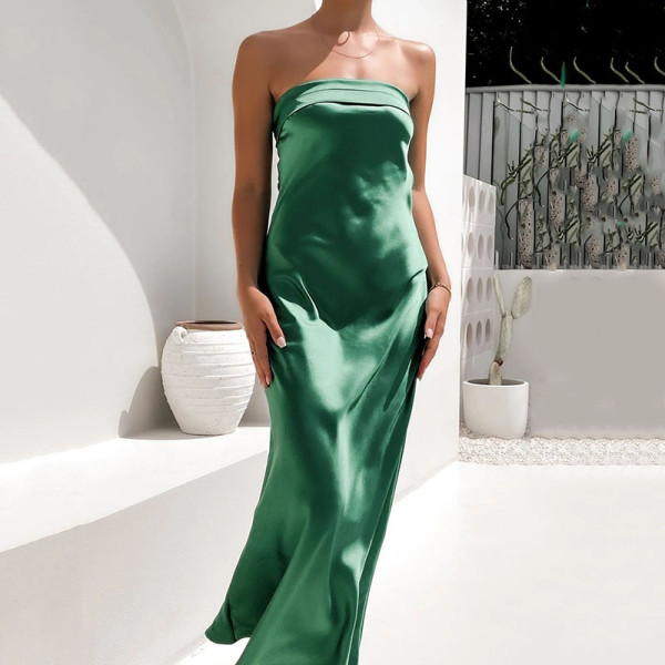 Banquet evening dress drape hot girl dress solid color backless waist long skirt