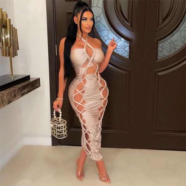 Halter Neck Cutout Skinny Dress Sling Sexy Nightclub Dress