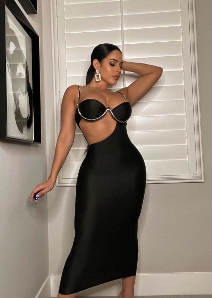 Fashion bag hip tight sexy hollow diamond chain evening dress suspender dress