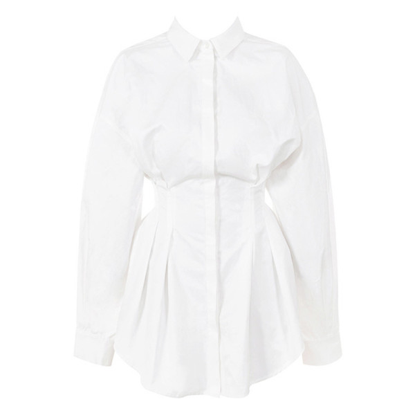 Shirt skirt solid color lapel cardigan dress