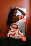 Plus Size Sleeve Print Ruffle Sexy Dress