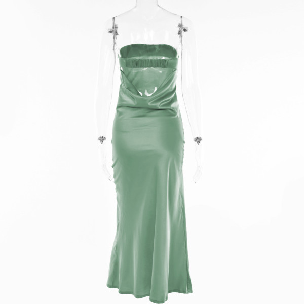 Banquet evening dress drape hot girl dress solid color backless waist long skirt