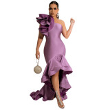 Fashion Sleeveless Sexy Irregular Lace Curling Long Dress High End Evening Dress
