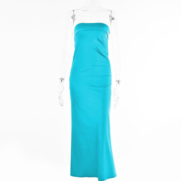 Banquet evening dress drape hot girl dress solid color backless waist long skirt