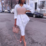 Shirt skirt solid color lapel cardigan dress