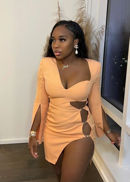 Plus Size Fashion Shoulder Pads Long Sleeves Tight Irregular Slit Dress Nightclub Dress