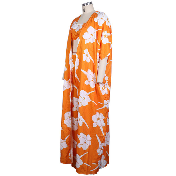 Women's Printed Mid Sleeve Wrap Chest Wide Leg Pants Three Piece Set