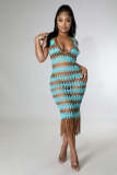 Fashionable and sexy fringed wavy hand-crocheted knitted women's dress