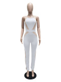 Women's Fashion Twelve Silver Line Stitching Milk Silk Jumpsuit