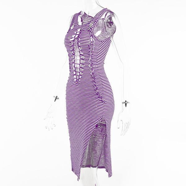 Striped Personality Burnt Vest Dress Sexy Women's Tight Sling Dress