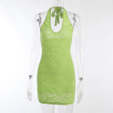 Jacquard halterneck woolen dress fashion sexy temperament commuter skirt