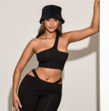 Fashionable sloping shoulder strapless vest solid color temperament slim fit hip skirt suit