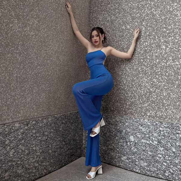 One-shoulder open-back jumpsuit sexy temperament wide-leg pants