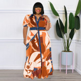 Colorful Print Belted Loose Plus Size Women's Dress
