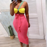 Fashion open back tube top sexy open back high waist pleated slim skirt suit
