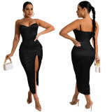 Fashionable Sexy Irregular Solid Color Midi Dress