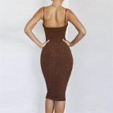 Fashionable suspenders backless temperament slim sexy bag hip dress