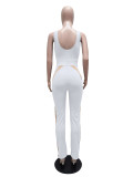 Women's Fashion Twelve Silver Line Stitching Milk Silk Jumpsuit