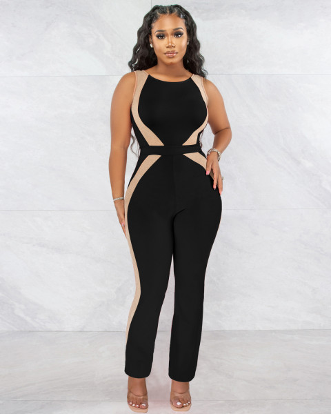 Women's Fashion Twelve Silver Line Stitching Milk Silk Jumpsuit