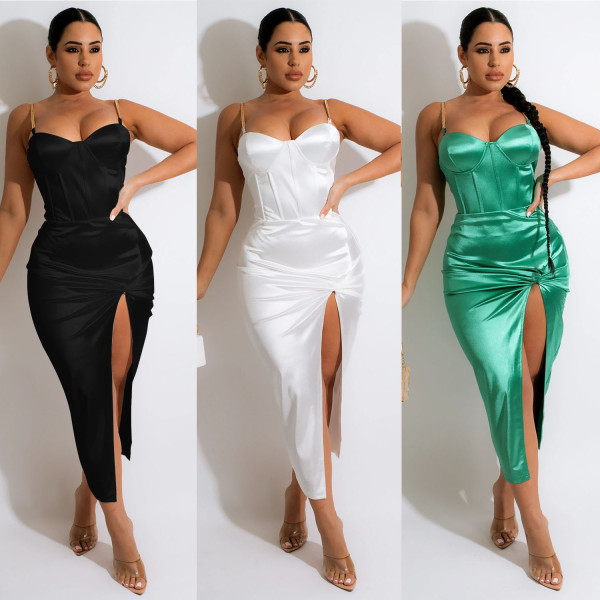 Fashionable Sexy Irregular Solid Color Midi Dress