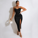 Fashionable Sexy Irregular Solid Color Midi Dress
