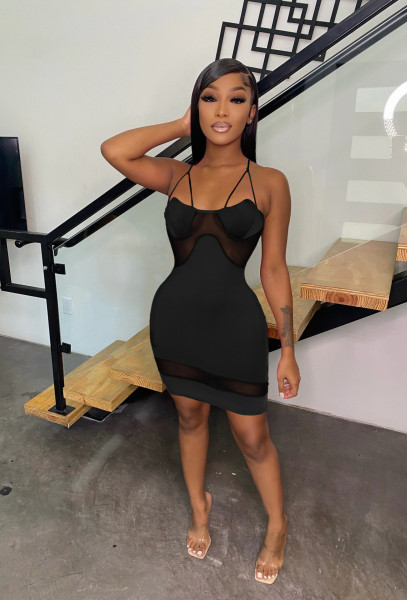 Sling Sexy Mesh Panel Dress