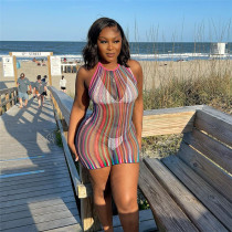 Fashion halter neck open back mesh print sexy slim hip dress Fashion halter neck open back mesh print sexy slim hip dress