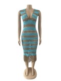 Fashionable and sexy fringed wavy hand-crocheted knitted women's dress