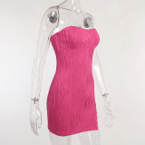 strapless jacquard slit dress