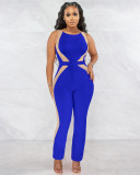 Women's Fashion Twelve Silver Line Stitching Milk Silk Jumpsuit