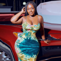 Tie-dye print suspender dress fashionable sexy temperament long skirt Tie-dye print suspender dress fashionable sexy temperament long skirt