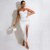 Fashionable Sexy Irregular Solid Color Midi Dress