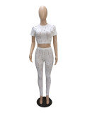 Elastic ripped turtleneck long-sleeved top pencil pants set