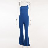 One-shoulder open-back jumpsuit sexy temperament wide-leg pants